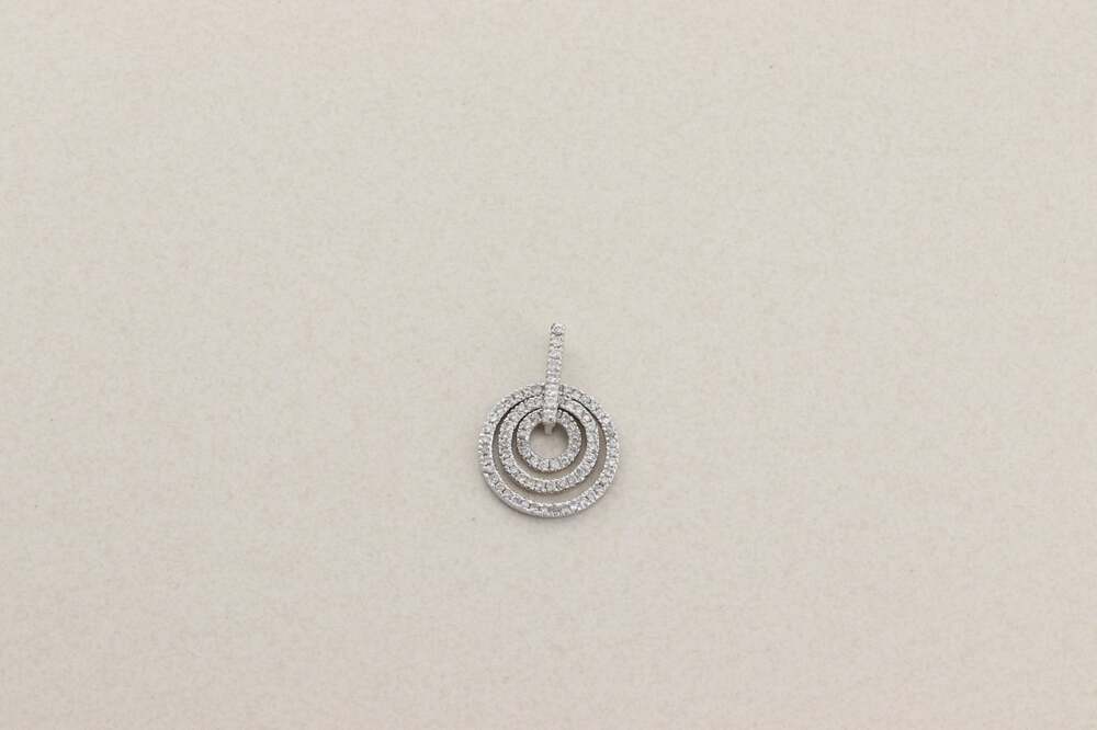 Pendant Only Sterling Silver Cubic Zirconia Circle Pendant Sparkly 1 1/4" x 7/8" - Picture 5 of 6